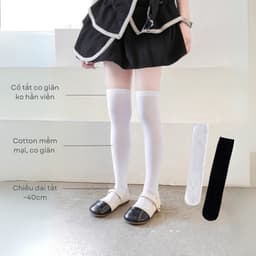 Set 5 Đôi Tất Đùi Dài Qua Gối Cho Bé Gái Cotton Trơn Mềm Mịn Phong Cách Nhật Bản te105 2