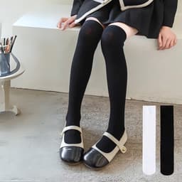 Set 5 Đôi Tất Đùi Dài Qua Gối Cho Bé Gái Cotton Trơn Mềm Mịn Phong Cách Nhật Bản te105 3