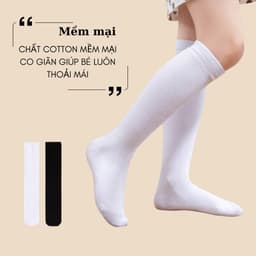 Set 5 Đôi Tất Đùi Dài Qua Gối Cho Bé Gái Cotton Trơn Mềm Mịn Phong Cách Nhật Bản te105 6