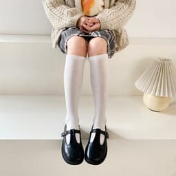 Set 5 Đôi Tất Đùi Dài Qua Gối Cho Bé Gái Cotton Trơn Mềm Mịn Phong Cách Nhật Bản te105 7
