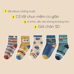 Set 5 Đôi Tất Chống Trượt Cho Bé Hình Khủng Long, Cá Sấu Từ 1-12 Tuổi  te108 6