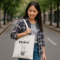 Túi Canvas, Túi Vải, Túi ToTe Dài 38cm x Rộng 33cm In Hình Bộ Sưu Tập Mèo Chất Liệu Cotton 3
