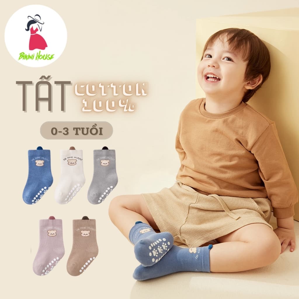 Set 5 Đôi Tất Cổ Cao In The Mooo Có Đế Chống Trượt Cho Bé 0-3 Tuổi SS70 { T311 }