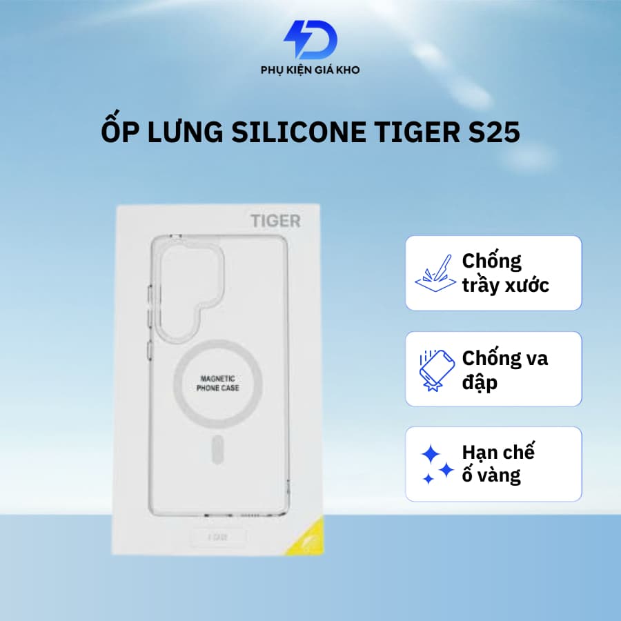 Ốp lưng Silicone Tiger cho Samsung Galaxy S25 chống sốc hỗ trợ sạc không dây