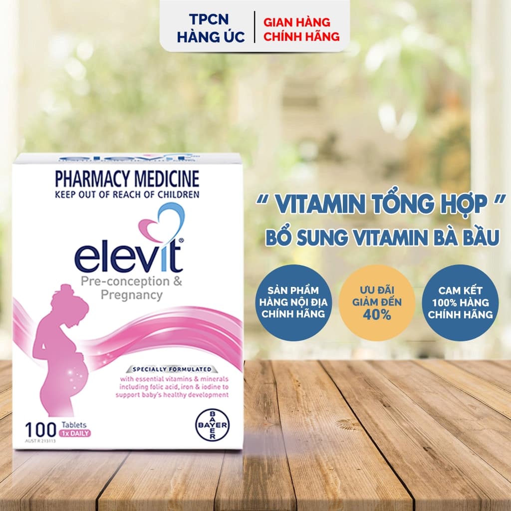 [CHÍNH HÃNG] Vitamin Tổng Hợp cho bà Bầu Elevit của Úc bổ sung vitamin cung cấp dinh dưỡng cho mẹ 100 viên