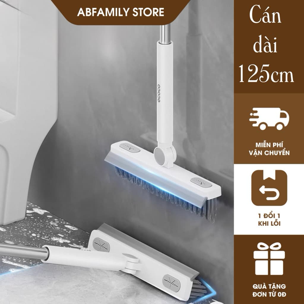 Chổi cọ sàn nhà tắm 2 trong 1 ECOCO kèm gạt nước xoay 180 độ cán dài mẫu mới 2025 vệ sinh đa năng E25139