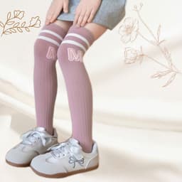 Tất Đùi Vớ Đùi Cho Bé Chất Cotton Tăm Siêu Ấm Dài Qua Gối Phối Kẻ Cổ Hoạ Tiết Chữ M Phong Cách Hàn Từ 5-10T Mã te107 4