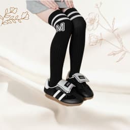 Tất Đùi Vớ Đùi Cho Bé Chất Cotton Tăm Siêu Ấm Dài Qua Gối Phối Kẻ Cổ Hoạ Tiết Chữ M Phong Cách Hàn Từ 5-10T Mã te107 7