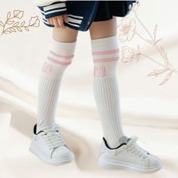Tất Đùi Vớ Đùi Cho Bé Chất Cotton Tăm Siêu Ấm Dài Qua Gối Phối Kẻ Cổ Hoạ Tiết Chữ M Phong Cách Hàn Từ 5-10T Mã te107 6