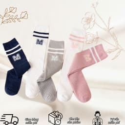 Tất Đùi Vớ Đùi Cho Bé Chất Cotton Tăm Siêu Ấm Dài Qua Gối Phối Kẻ Cổ Hoạ Tiết Chữ M Phong Cách Hàn Từ 5-10T Mã te107 2