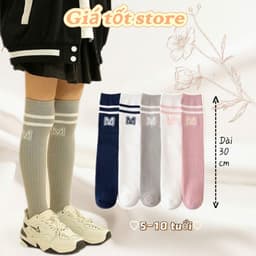 Tất Đùi Vớ Đùi Cho Bé Chất Cotton Tăm Siêu Ấm Dài Qua Gối Phối Kẻ Cổ Hoạ Tiết Chữ M Phong Cách Hàn Từ 5-10T Mã te107 1
