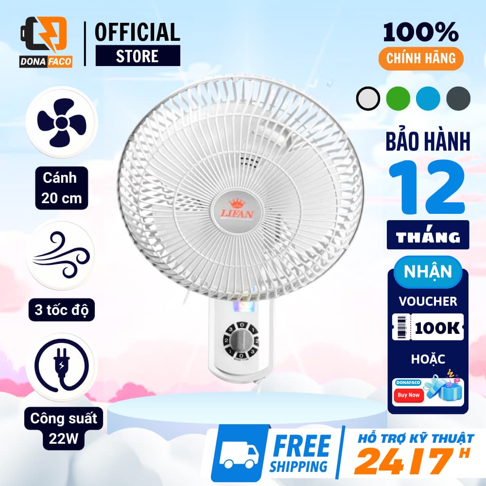 Quạt treo tường mini Lifan T-109 cánh 20cm 22W 3 cấp gió để phòng bếp phòng học phòng làm việc