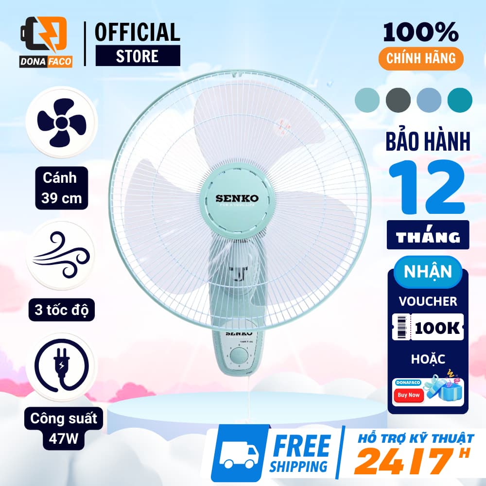 Quạt treo tường 1 dây Senko T1682 3 cánh công suất 47W chính hãng bảo hành 24 tháng