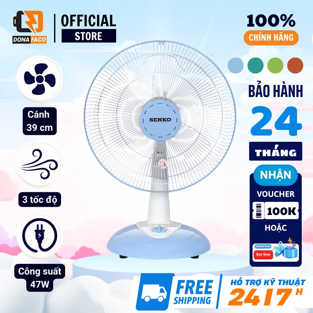 Quạt bàn B4 Senko 3 cánh B1612 gió mạnh 4 màu, nhỏ gọn tiện lợi công xuất 47W được bảo hành 24 tháng