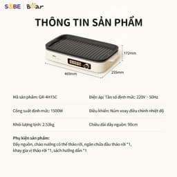 Bếp Nướng Điện Bear GR-4H15C, CS-1500W, Bếp Đa Năng Dùng Nướng, Chiên Xào Linh Hoạt, Nướng Nhanh Ít Khói Không Lo Ám Mùi 9