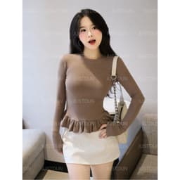 Áo Thun Nữ Dài Tay Ôm Body JUSTDUN 405 - Phối Viền Bèo Xinh, Cotton Mịn Cao Cấp, Tôn Dáng 8