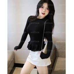 Áo Thun Nữ Dài Tay Ôm Body JUSTDUN 405 - Phối Viền Bèo Xinh, Cotton Mịn Cao Cấp, Tôn Dáng 9