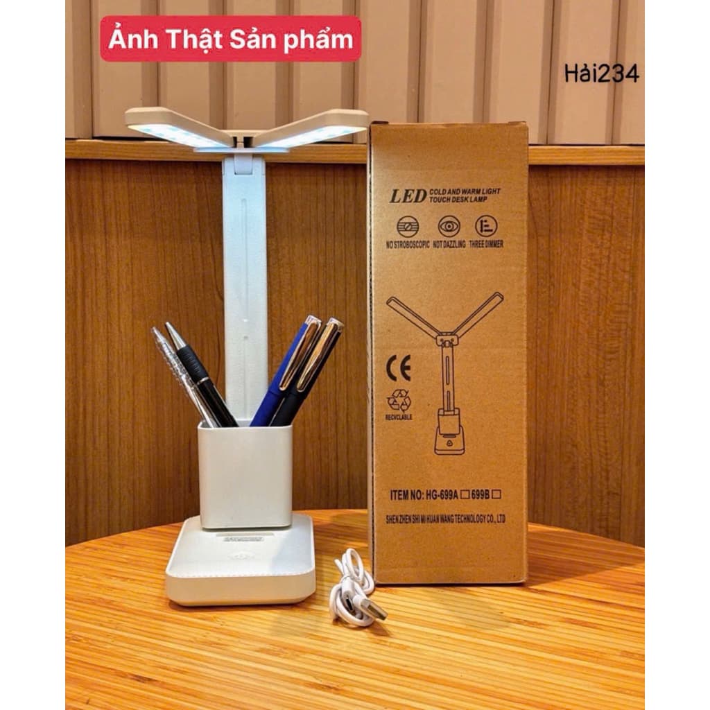 Đèn học LED 2 cánh gập tích điện đa năng kèm ống cắm bút – Bảo vệ mắt- thiết kế hiện đại