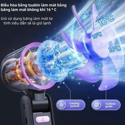 Quạt sò lạnh K801 – Pin 6000mAh – 100 cấp độ gió – Tích hợp đèn pin 4