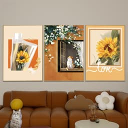Bộ 3 Tranh Canvas Treo Tường Mèo Dễ Thương, Trang Trí Phòng Ngủ, Phòng Bếp, HomestayTranh vải 4