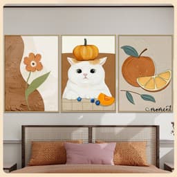 Bộ 3 Tranh Canvas Treo Tường Mèo Dễ Thương, Trang Trí Phòng Ngủ, Phòng Bếp, HomestayTranh vải 2