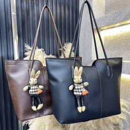Túi tote nữ da PU bản to Hàn Quốc - Túi công sở đeo vai đi học, đi làm kèm charm gấu dễ thương  VINBEO 8