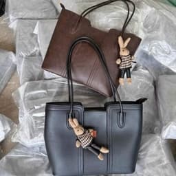 Túi tote nữ da PU bản to Hàn Quốc - Túi công sở đeo vai đi học, đi làm kèm charm gấu dễ thương  VINBEO 9
