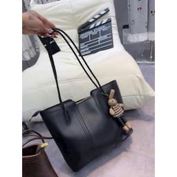 Túi tote nữ da PU bản to Hàn Quốc - Túi công sở đeo vai đi học, đi làm kèm charm gấu dễ thương  VINBEO 3