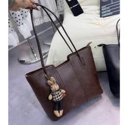 Túi tote nữ da PU bản to Hàn Quốc - Túi công sở đeo vai đi học, đi làm kèm charm gấu dễ thương  VINBEO 2