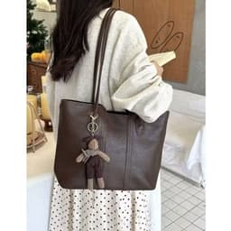 Túi tote nữ da PU bản to Hàn Quốc - Túi công sở đeo vai đi học, đi làm kèm charm gấu dễ thương  VINBEO 4