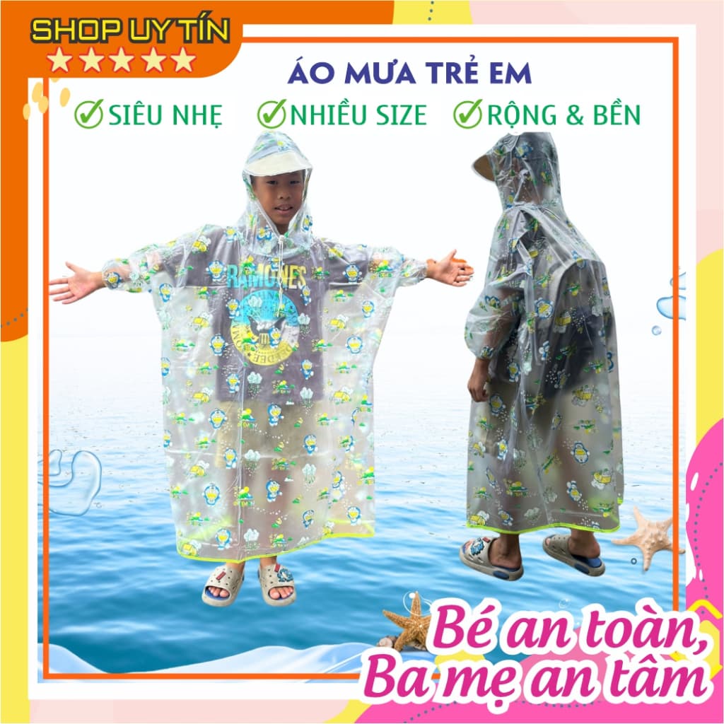 Áo mưa trẻ em bít quây cao cấp đủ size cho bé trai bé gái từ 3 tuổi - 14 tuổi hoạt hình dể thương