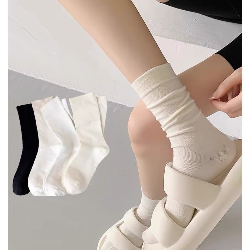 Set 5 Đôi Tất Cổ Cao, Vớ Nữ Vải Cotton Mềm Co Giãn Thời Trang Hàn Quốc