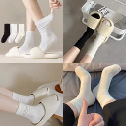Set 5 Đôi Tất Cổ Cao, Vớ Nữ Vải Cotton Mềm Co Giãn Thời Trang Hàn Quốc 4