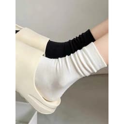 Set 5 Đôi Tất Cổ Cao, Vớ Nữ Vải Cotton Mềm Co Giãn Thời Trang Hàn Quốc 8