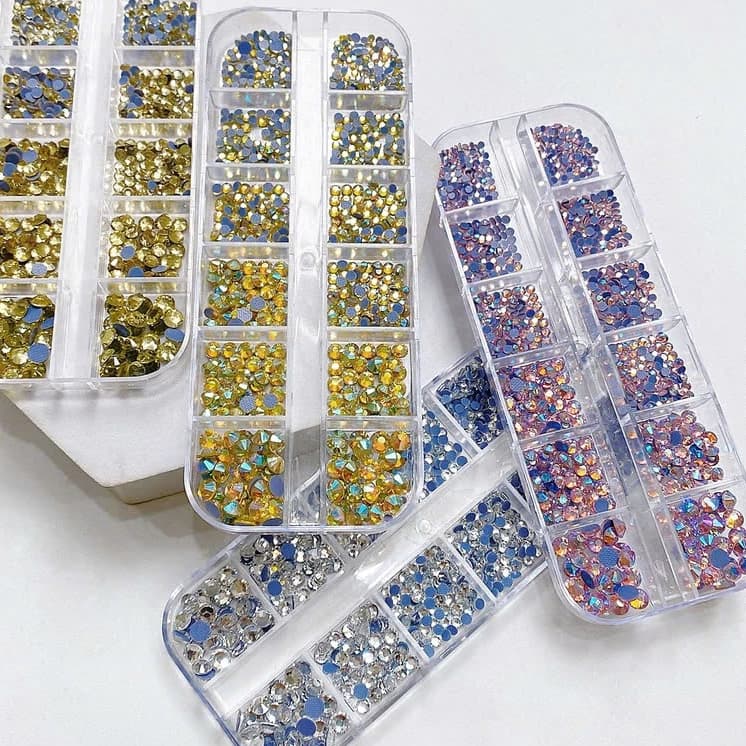 Khay đá nail chân lưới 12 ô đủ size màu đính móng siêu sáng Nail Bảo An