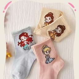 Set 10 Đôi Tất Trẻ Em Bé Gái – Họa Tiết Công Chúa Elsa Dễ Thương, Cotton Co Giãn HT 4