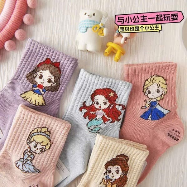 Set 10 Đôi Tất Trẻ Em Bé Gái – Họa Tiết Công Chúa Elsa Dễ Thương, Cotton Co Giãn HT