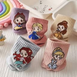 Set 10 Đôi Tất Trẻ Em Bé Gái – Họa Tiết Công Chúa Elsa Dễ Thương, Cotton Co Giãn HT 2