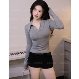 Áo Thun Polo Cổ Sơ Mi Ôm Body Nữ JUSTDUN B60 - Dài Tay, Cotton Mịn, Mềm Mại, Co Giãn 4 Chiều 9