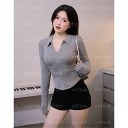 [Mở Bán] Áo Thun Nữ JUSTDUN 13A - Tay Dài, Ôm Body, Cổ Bẻ Phối Khóa Kéo, Dáng Vạt Bầu, Cotton Mịn 8