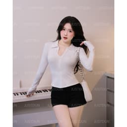 [Mở Bán] Áo Thun Nữ JUSTDUN 13A - Tay Dài, Ôm Body, Cổ Bẻ Phối Khóa Kéo, Dáng Vạt Bầu, Cotton Mịn 9