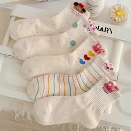 Set 5 Đôi Tất icon Thỏ Gấu Màu Muối Tiêu Cổ Cao Dễ Thương tt79 2