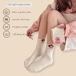 Set 5 Đôi Tất icon Thỏ Gấu Màu Muối Tiêu Cổ Cao Dễ Thương tt79 3