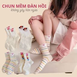 Set 5 Đôi Tất icon Thỏ Gấu Màu Muối Tiêu Cổ Cao Dễ Thương tt79 4