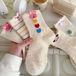 Set 5 Đôi Tất icon Thỏ Gấu Màu Muối Tiêu Cổ Cao Dễ Thương tt79 9