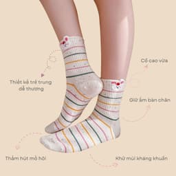 Set 5 Đôi Tất icon Thỏ Gấu Màu Muối Tiêu Cổ Cao Dễ Thương tt79 7