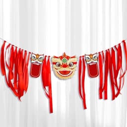 Set dây treo đầu lân dải lụa tua dua đỏ decor trung thu, trang trí các buổi tiệc, tết cực xinh 1