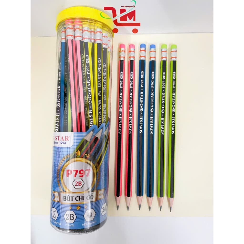 Lon 36 Cây Bút Chì Chuốt Gỗ Đen P797 GSTAR Ngòi 2B/ Ruột Chì Chịu Lực, Không Gãy, 1 Đầu Chì, 1 Đầu Gôm