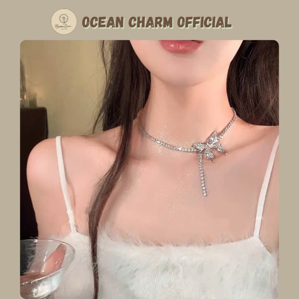 [Sẵn] Vòng Cổ Bướm Xinh Ocean Charm Đính Đá Sang Trọng - Phụ Kiện Trang Sức Dây Chuyền Xinh Đi Tiệc Ocean Charm