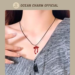 [Sẵn] Vòng Cổ Dây Chuyền Mặt Nơ Đỏ - Phụ Kiện Trang Sức Dây Chuyền Unisex | Ocean Charm 7